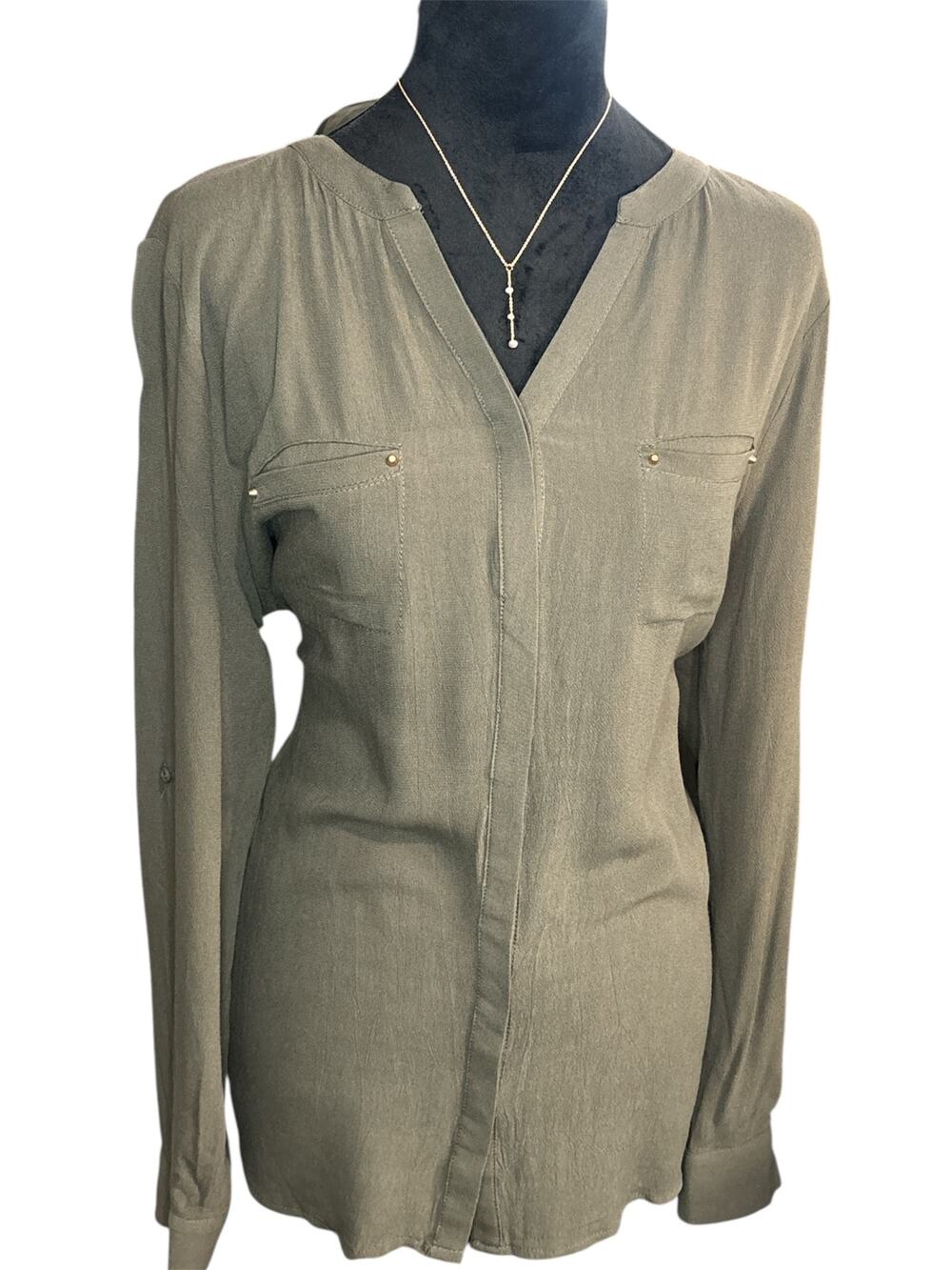 Doe & Rae Green V-Neck Utility Blouse – NWT, Size M